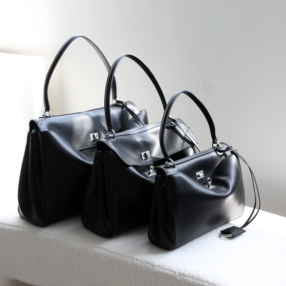 High-End Genuine Leather and Suede Leather Handbag with Lock Clasp, Women's Versatile Shoulder & Crossbody Bag for Commuting