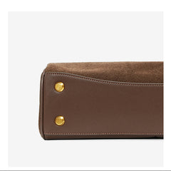 High-End Genuine Leather and Suede Leather Handbag with Lock Clasp, Women's Versatile Shoulder & Crossbody Bag for Commuting
