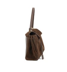 High-End Genuine Leather and Suede Leather Handbag with Lock Clasp, Women's Versatile Shoulder & Crossbody Bag for Commuting