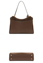 High-End Genuine Leather and Suede Leather Handbag with Lock Clasp, Women's Versatile Shoulder & Crossbody Bag for Commuting