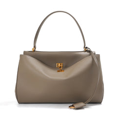 High-End Genuine Leather and Suede Leather Handbag with Lock Clasp, Women's Versatile Shoulder & Crossbody Bag for Commuting