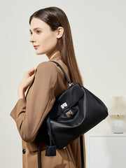 High-End Genuine Leather and Suede Leather Handbag with Lock Clasp, Women's Versatile Shoulder & Crossbody Bag for Commuting