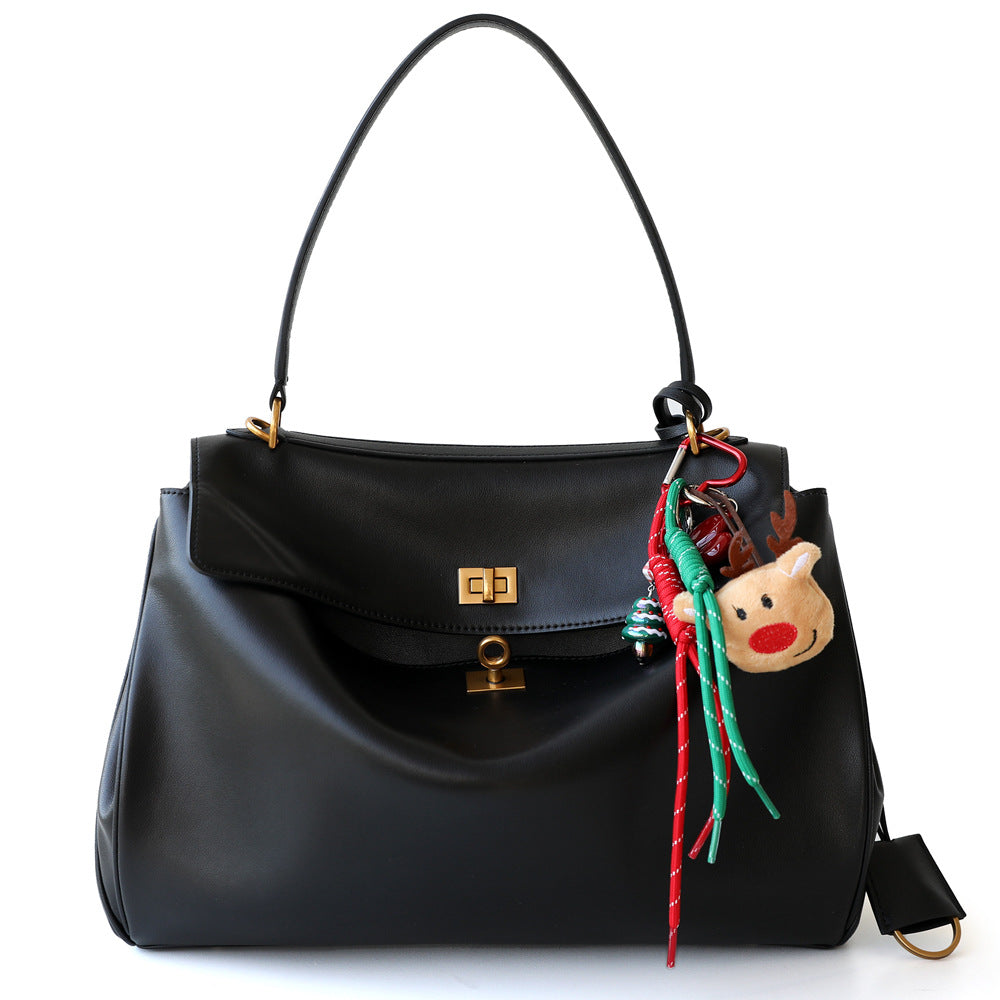 High-End Genuine Leather and Suede Leather Handbag with Lock Clasp, Women's Versatile Shoulder & Crossbody Bag for Commuting