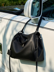 High-End Genuine Leather and Suede Leather Handbag with Lock Clasp, Women's Versatile Shoulder & Crossbody Bag for Commuting