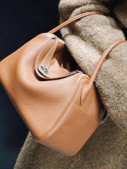 High-End Luxury Italian Taurillon Clémence Leather Women's Shoulder Bag – Gold & Silver Tone Handcrafted Handbag, Top Handle Purse, Designer Doctor-Style Satchel (19cm/26cm)