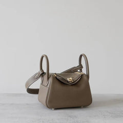 High-End Luxury Italian Taurillon Clémence Leather Women's Shoulder Bag – Gold & Silver Tone Handcrafted Handbag, Top Handle Purse, Designer Doctor-Style Satchel (19cm/26cm)