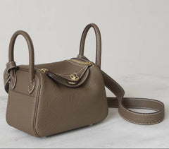 High-End Luxury Italian Taurillon Clémence Leather Women's Shoulder Bag – Gold & Silver Tone Handcrafted Handbag, Top Handle Purse, Designer Doctor-Style Satchel (19cm/26cm)