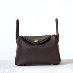 High-End Luxury Italian Taurillon Clémence Leather Women's Shoulder Bag – Gold & Silver Tone Handcrafted Handbag, Top Handle Purse, Designer Doctor-Style Satchel (19cm/26cm)