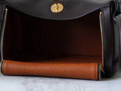 High-End Luxury Italian Taurillon Clémence Leather Women's Shoulder Bag – Gold & Silver Tone Handcrafted Handbag, Top Handle Purse, Designer Doctor-Style Satchel (19cm/26cm)