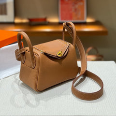 High-End Luxury Italian Taurillon Clémence Leather Women's Shoulder Bag – Gold & Silver Tone Handcrafted Handbag, Top Handle Purse, Designer Doctor-Style Satchel (19cm/26cm)