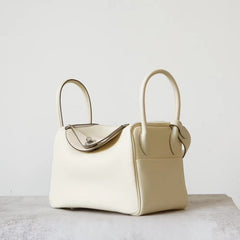High-End Luxury Italian Taurillon Clémence Leather Women's Shoulder Bag – Gold & Silver Tone Handcrafted Handbag, Top Handle Purse, Designer Doctor-Style Satchel (19cm/26cm)