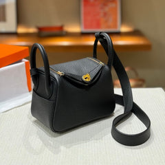 High-End Luxury Italian Taurillon Clémence Leather Women's Shoulder Bag – Gold & Silver Tone Handcrafted Handbag, Top Handle Purse, Designer Doctor-Style Satchel (19cm/26cm)