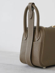 High-End Luxury Italian Taurillon Clémence Leather Women's Shoulder Bag – Gold & Silver Tone Handcrafted Handbag, Top Handle Purse, Designer Doctor-Style Satchel (19cm/26cm)