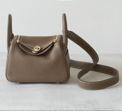 High-End Luxury Italian Taurillon Clémence Leather Women's Shoulder Bag – Gold & Silver Tone Handcrafted Handbag, Top Handle Purse, Designer Doctor-Style Satchel (19cm/26cm)