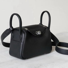 High-End Luxury Italian Taurillon Clémence Leather Women's Shoulder Bag – Gold & Silver Tone Handcrafted Handbag, Top Handle Purse, Designer Doctor-Style Satchel (19cm/26cm)