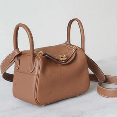 High-End Luxury Italian Taurillon Clémence Leather Women's Shoulder Bag – Gold & Silver Tone Handcrafted Handbag, Top Handle Purse, Designer Doctor-Style Satchel (19cm/26cm)