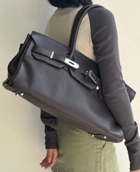 High-end Large Pebbled Leather Handbag Gold and Silver Tone Vintage Edition, Must-have Leather Designer Bag