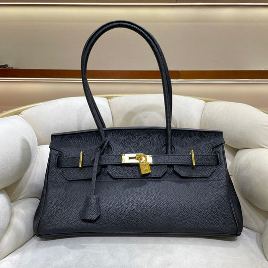 High-end Large Pebbled Leather Handbag Gold and Silver Tone Vintage Edition, Must-have Leather Designer Bag