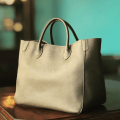 Taupe Grey Oversize Large Leather Tote Bag, Cowhide Leather Bag, Lady Fashion Bag Bring White, Personalized gifts