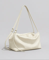 Women’s Soft Cowhide Leather Crossbody Bag, Large Bowling Bag, Slouchy Boho Tote for Everyday Use