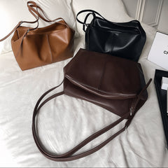 Women’s Soft Cowhide Leather Crossbody Bag, Large Bowling Bag, Slouchy Boho Tote for Everyday Use