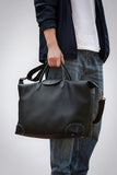 Handmade Black Leather Duffle Bag, Men’s Travel Weekender, Genuine TC Cowhide Business Overnight Bag with Shoulder Strap