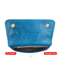 Men's Full Grain Leather Crossbody Bag, Handcrafted Embossed Floral Messenger Bag, Antique Leather Brown Purse