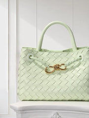 Small Lambskin Leather Knotted Intrecciato Shoulder Bag | Woven Handbag With Metal Buckle, Daily Fashion Designer Bag, Woven Shoulder Purse