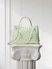Lambskin Leather Knotted Intrecciato Shoulder Bag | Woven Handbag With Metal Buckle, Daily Fashion Designer Bag, Woven Shoulder Purse