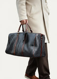 Luxury Men’s Italian Full Grain Leather Duffle Bag, Handmade Premium Crocodile Pattern Weekender Bag for Travel & Business