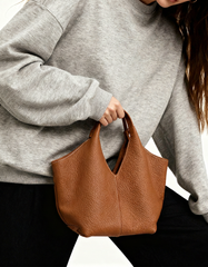 Minimalist Togo Cowhide Leather Hobo Tote: Handcrafted Leather Slouchy Bucket Bag