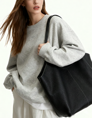 Minimalist Togo Cowhide Leather Hobo Tote: Handcrafted Leather Slouchy Bucket Bag