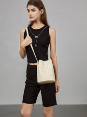 Interwoven Lambskin Leather Bucket Bag, Small Shoulder Bag,  Woven Purse Women Classic bag Crossbody Designer  Bag, Designer Bag