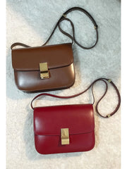 Italian Calfskin Leather Bag Designer Bag Italian Leather Box Bag, Classic Crossbody Bag, Shoulder Bag, Minimalist Genuine Leather Purse