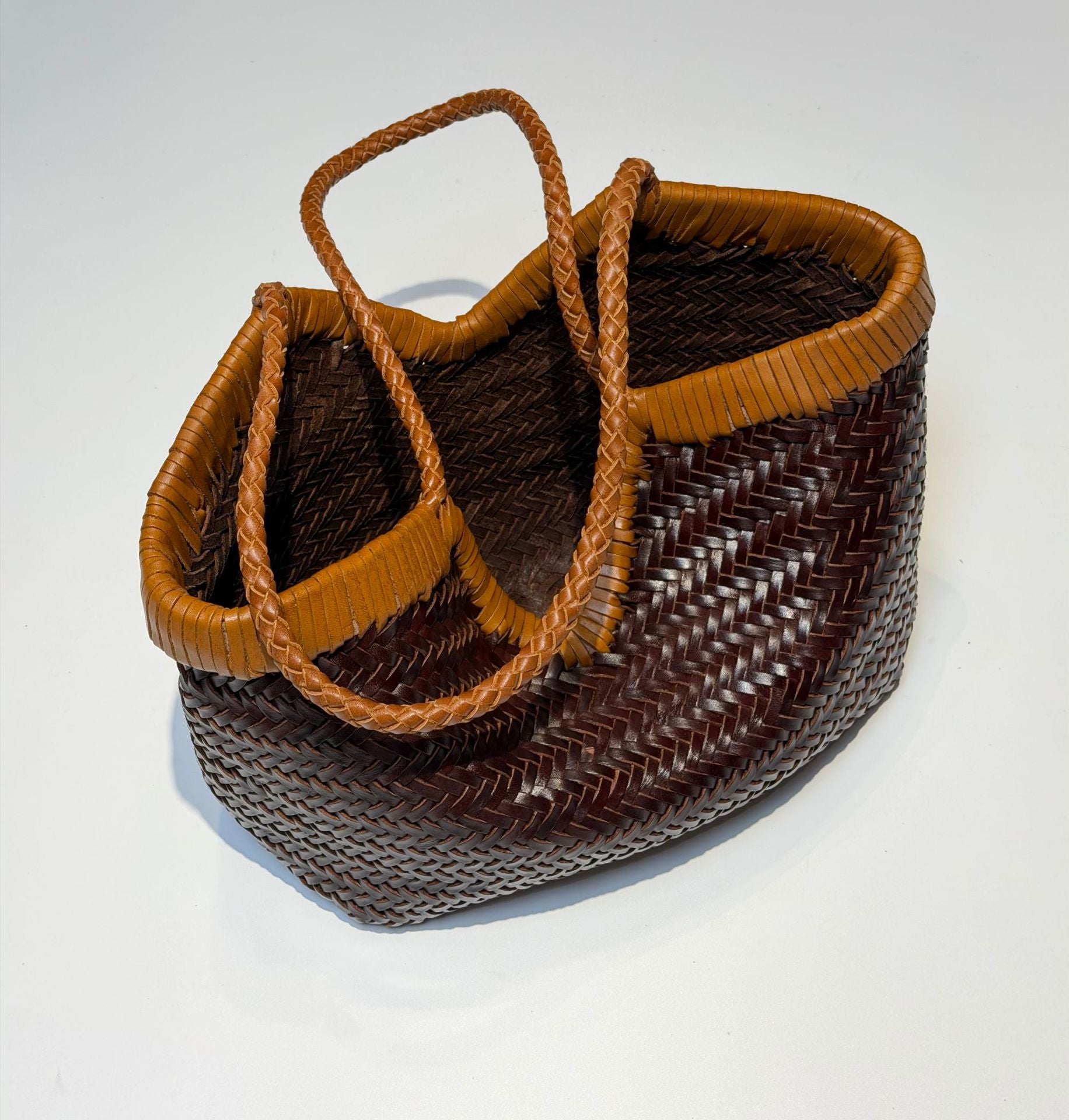 Italian Full Grain Cowhide Handwoven Basket Bag | Artisan Leather Shoulder Hobo Tote
