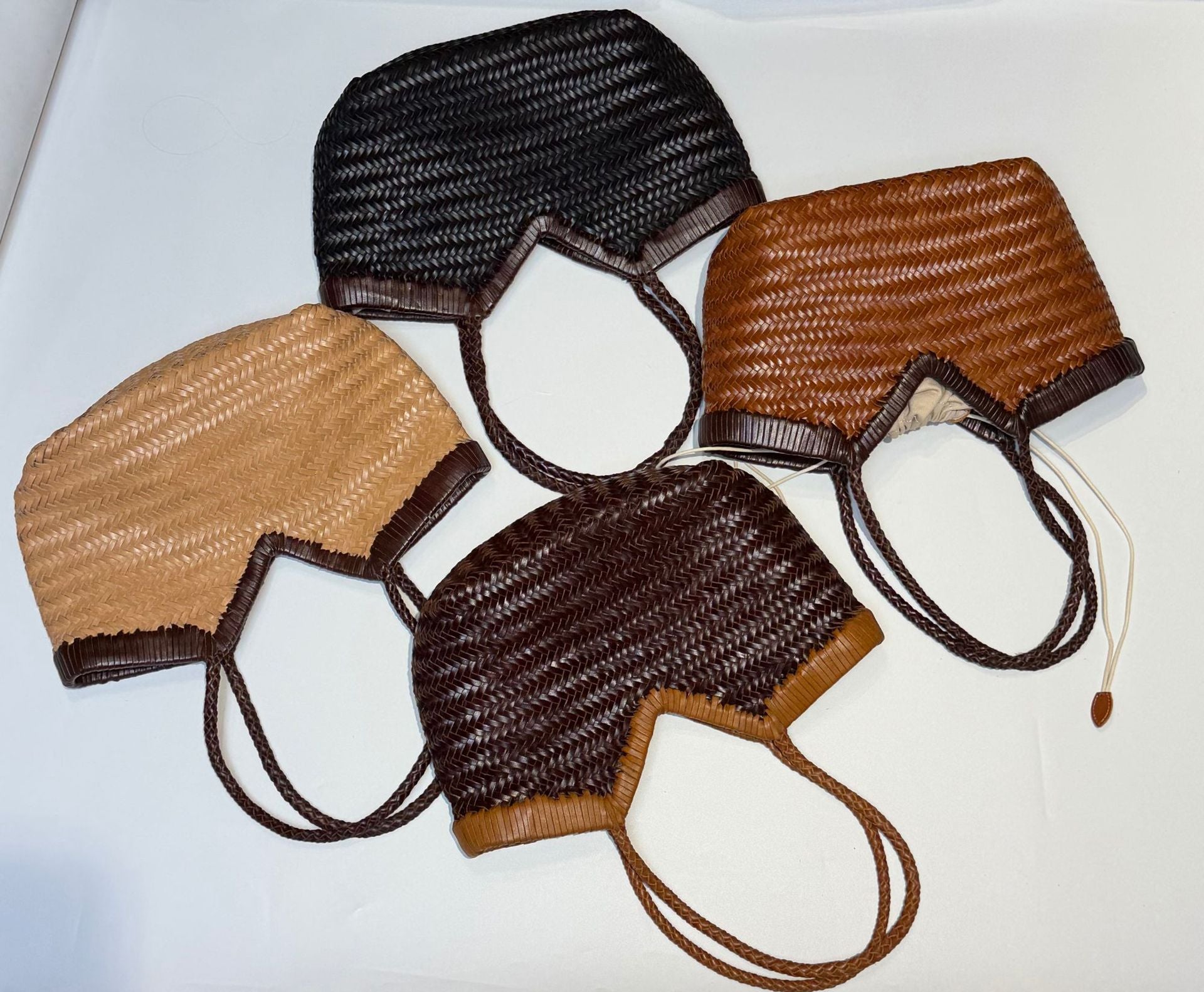 Italian Full Grain Cowhide Handwoven Basket Bag | Artisan Leather Shoulder Hobo Tote