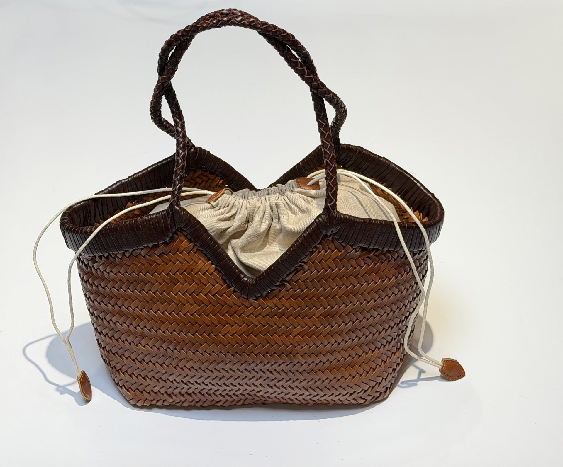 Italian Full Grain Cowhide Handwoven Basket Bag | Artisan Leather Shoulder Hobo Tote