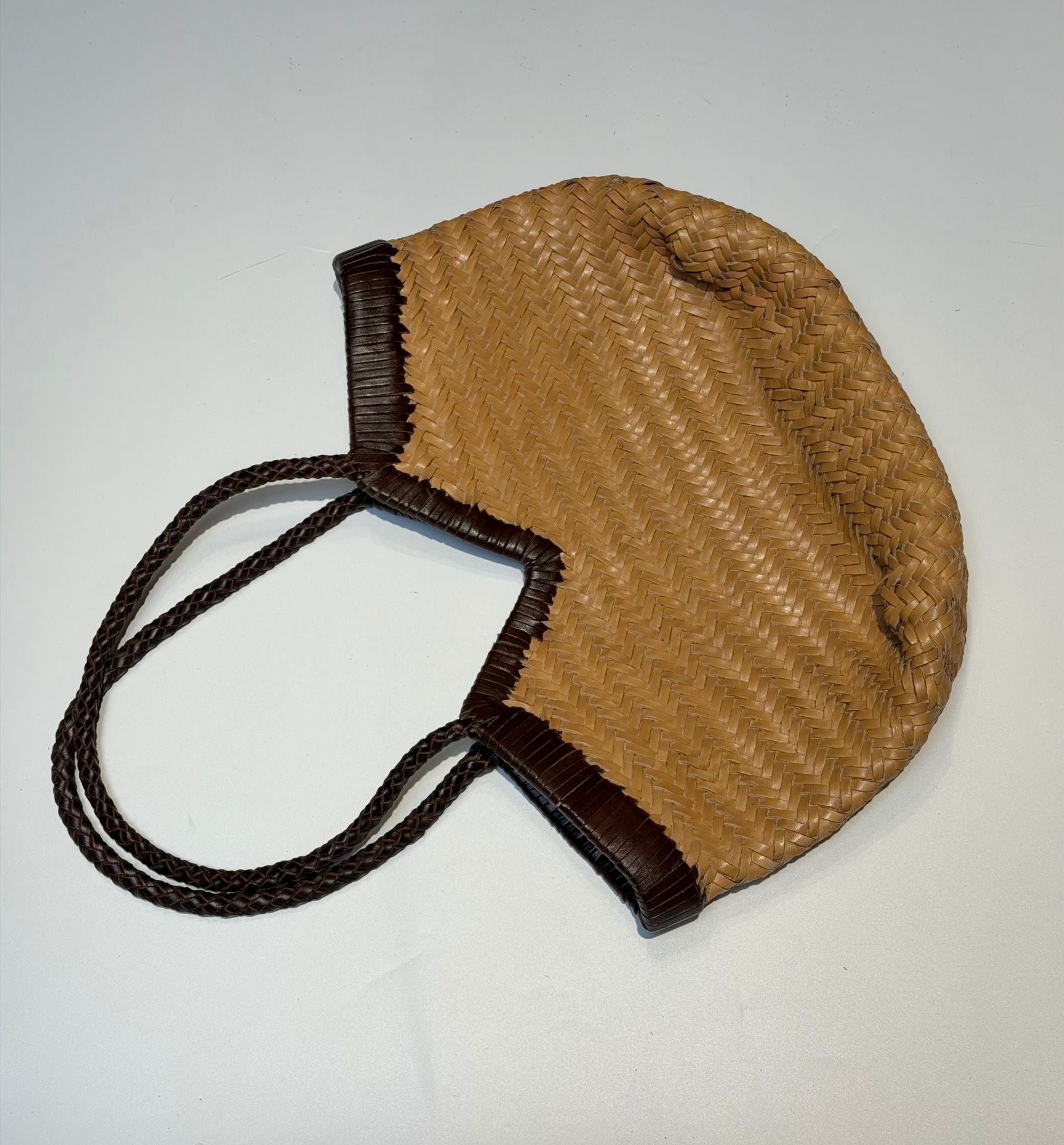 Italian Full Grain Cowhide Handwoven Basket Bag | Artisan Leather Shoulder Hobo Tote