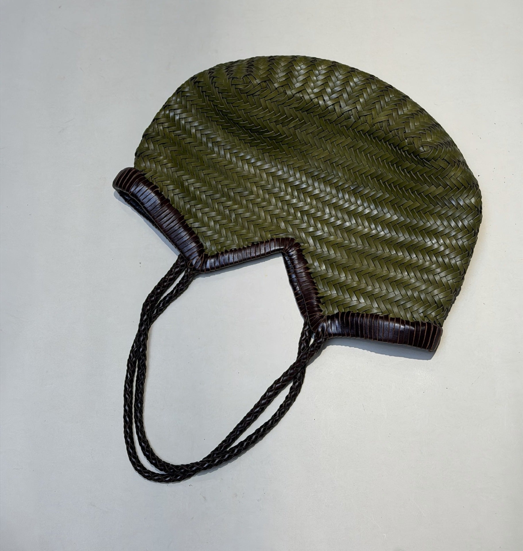 Italian Full Grain Cowhide Handwoven Basket Bag | Artisan Leather Shoulder Hobo Tote