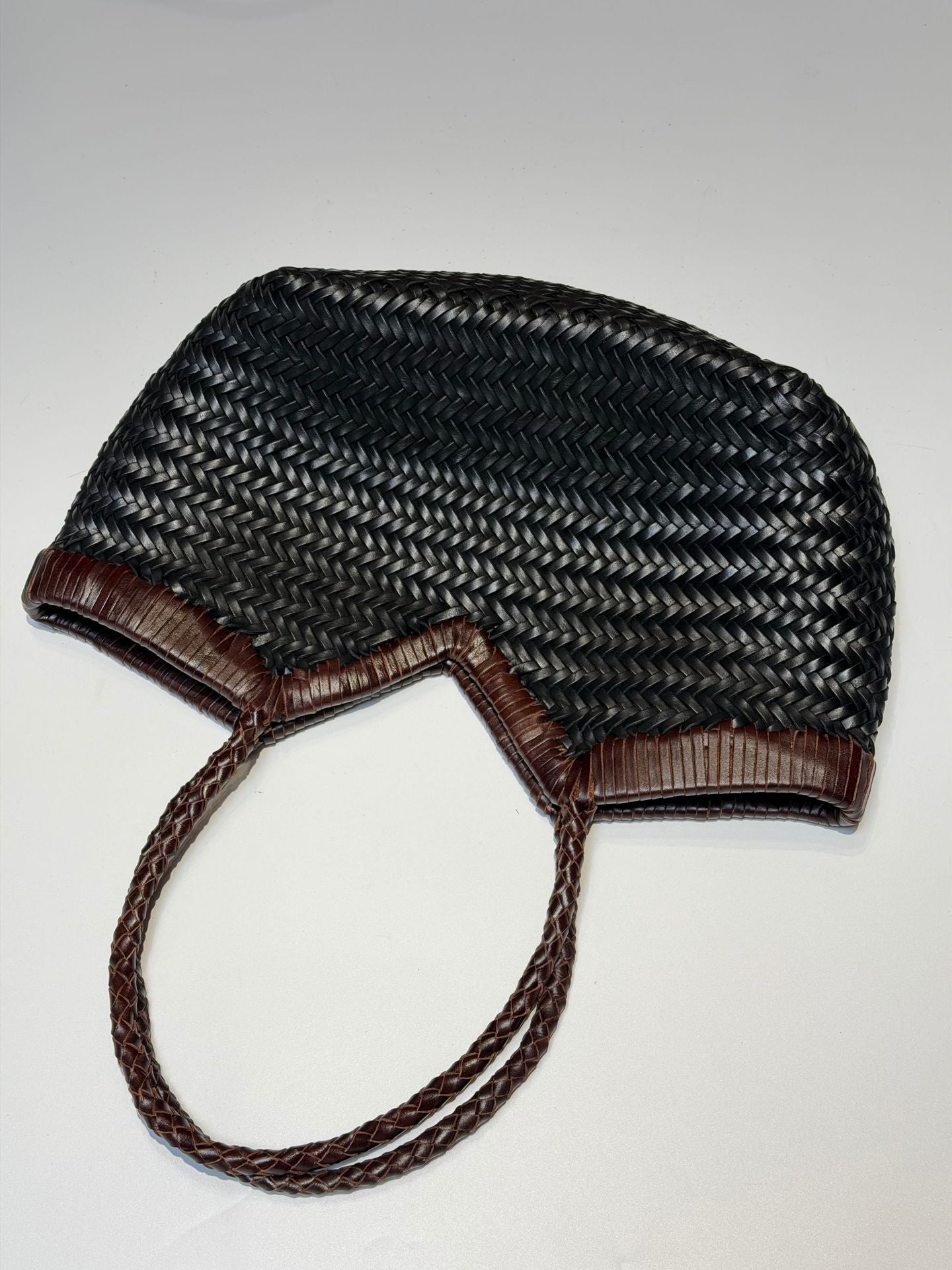 Italian Full Grain Cowhide Handwoven Basket Bag | Artisan Leather Shoulder Hobo Tote