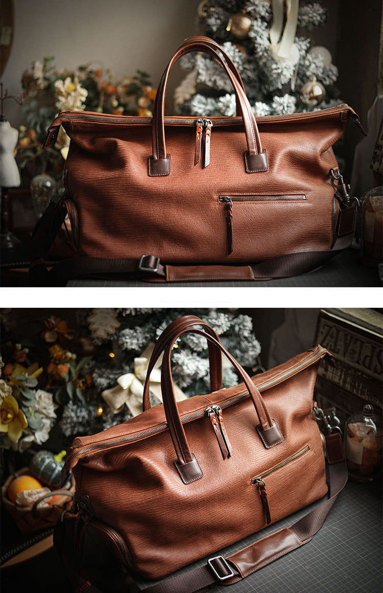Italian Full Grain Leather Weekender Bag | British-Style Slouchy Duffel & Shoulder Bag