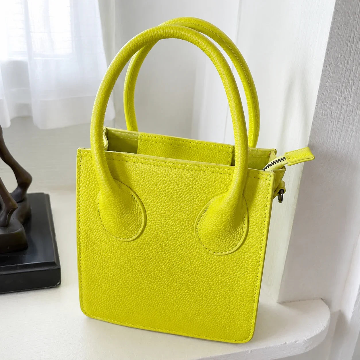 Italian Grain Leather Micro Pixie Bag – Compact Square Mini Handbag | Velvet Lining, Hidden Zip, Detachable Crossbody Strap