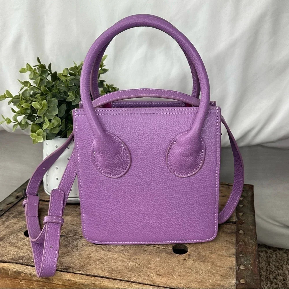 Italian Grain Leather Micro Pixie Bag – Compact Square Mini Handbag | Velvet Lining, Hidden Zip, Detachable Crossbody Strap