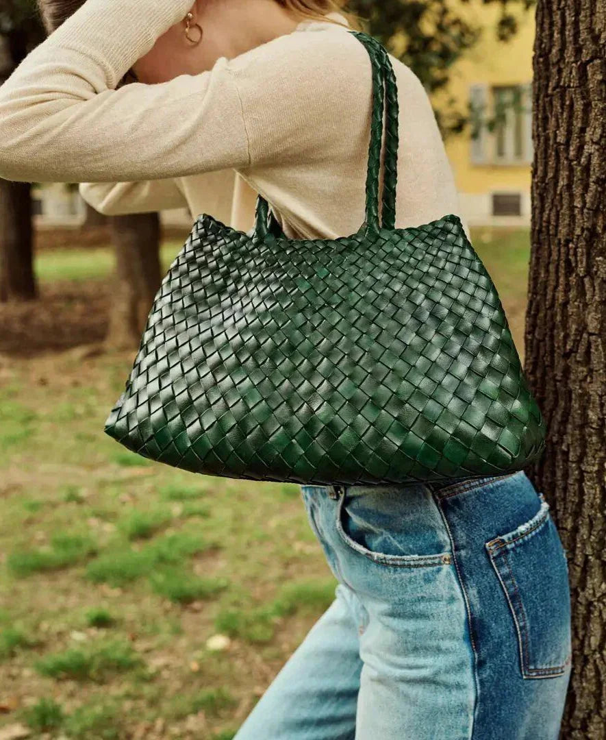 Italian Woven Leather Bag | Full Grain Summer basket-style weave Hobo Bag | Handcrafted Trapezoid Woven Shoulder Bag