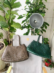 Italian Leather Woven Hobo Bag | Full Grain Summer basket-style weave Bag | Handcrafted Trapezoid Woven Shoulder Bag