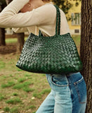 Italian Woven Leather Bag | Full Grain Summer basket-style weave Hobo Bag | Handcrafted Trapezoid Woven Shoulder Bag