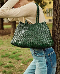 Italian Leather Woven Hobo Bag | Full Grain Summer basket-style weave Bag | Handcrafted Trapezoid Woven Shoulder Bag