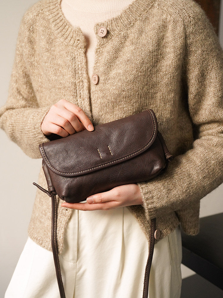 Italy Cowhide Leather Shoulder Bag | Small Vintage Shoulder Bag | Natural Leather Purse | Handmade Leather Bag | Gift for Her