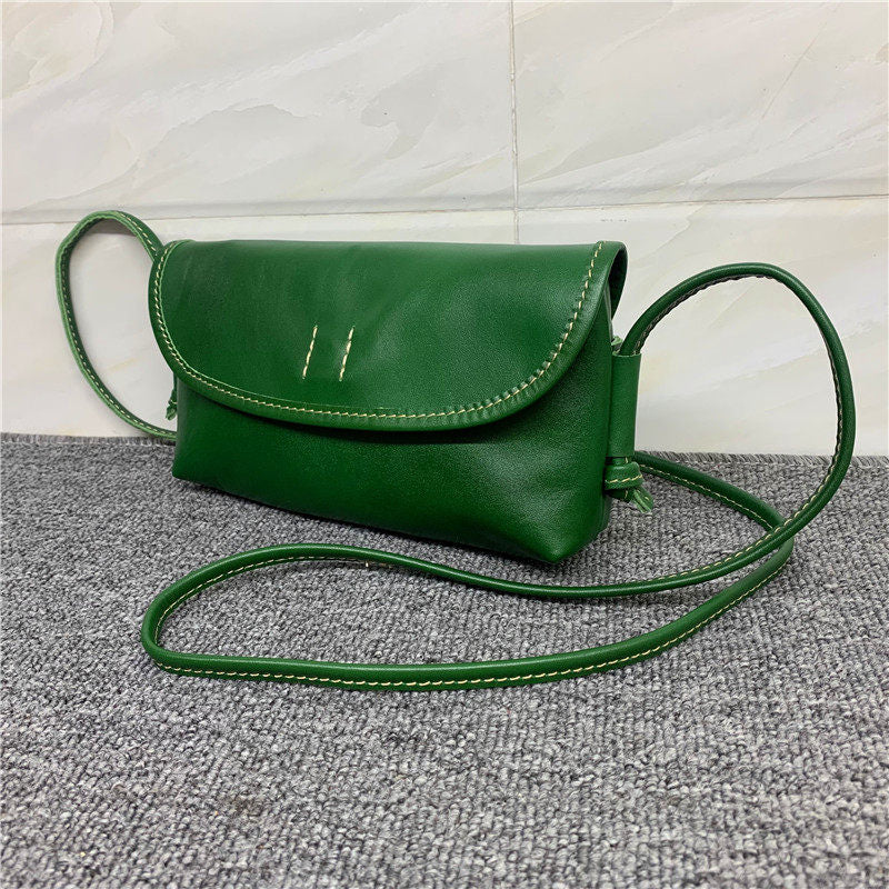 Italy Cowhide Leather Shoulder Bag | Small Vintage Shoulder Bag | Natural Leather Purse | Handmade Leather Bag | Gift for Her