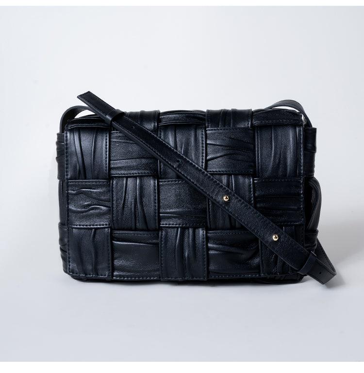 Italy Lambskin Leather Quilted Elegant Shoulder Bag, Wrinkle Leather Handwoven Bag, Trendy Boutique Designer Bag, Classic Style Leather Bag, Dark Brown